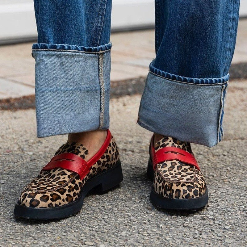 Women's Leopard Print Penny Loafers – Faux Suede Slip-On Style