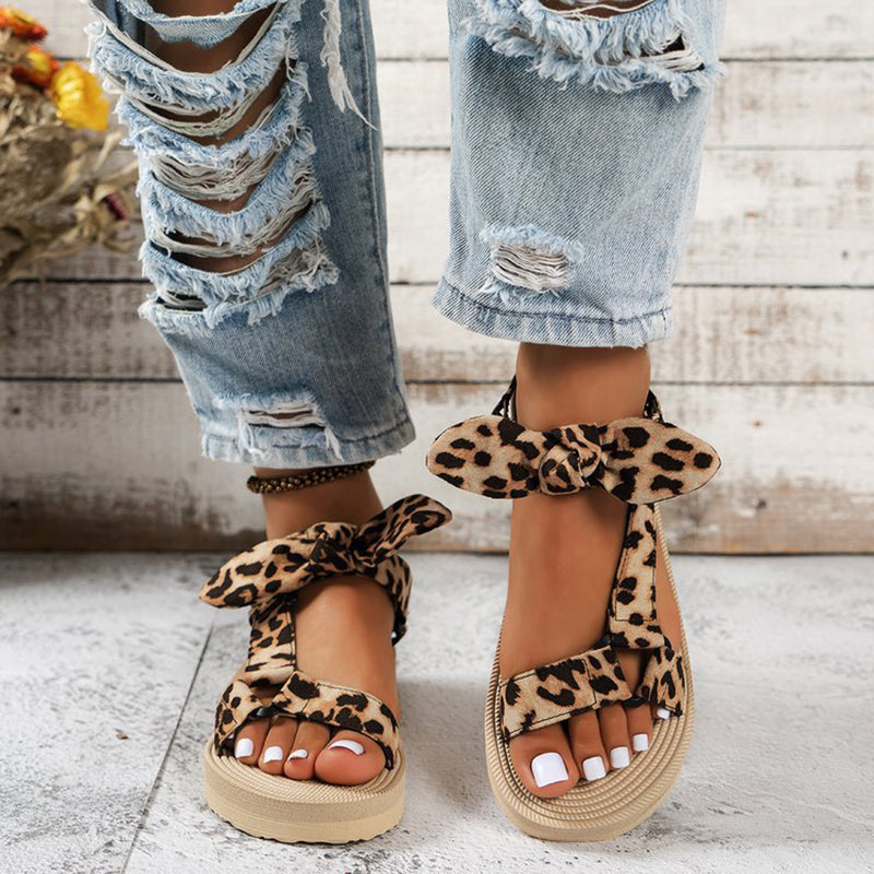 Women's leopard velcro bow sandals