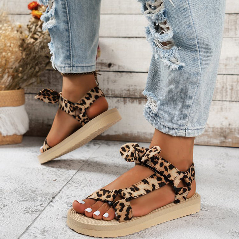 Women's leopard velcro bow sandals