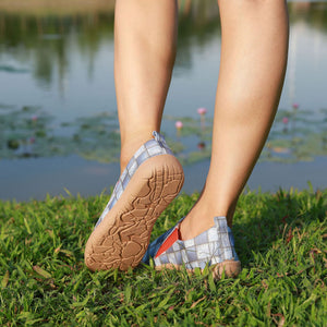 Women's light blue plaid canvas loafers