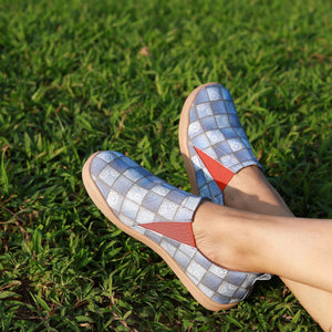 Women's light blue plaid canvas loafers