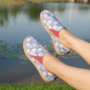Women's light blue plaid canvas loafers