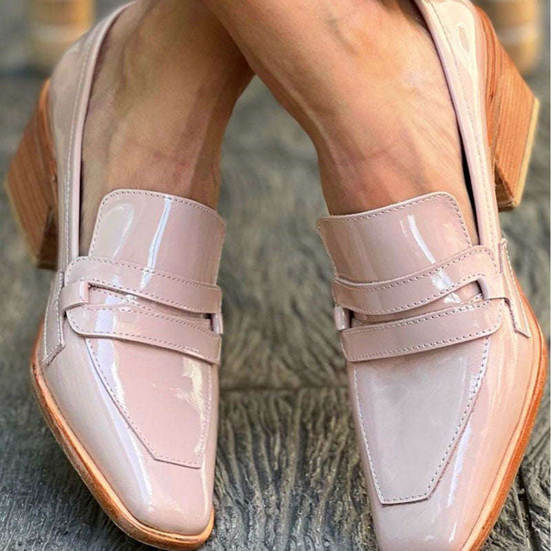 Women's light pink stacked heels penny loafers
