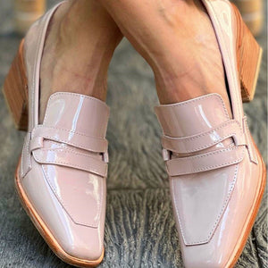 Women's light pink stacked heels penny loafers