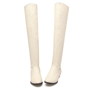 beige Women's low heels over the knee boots