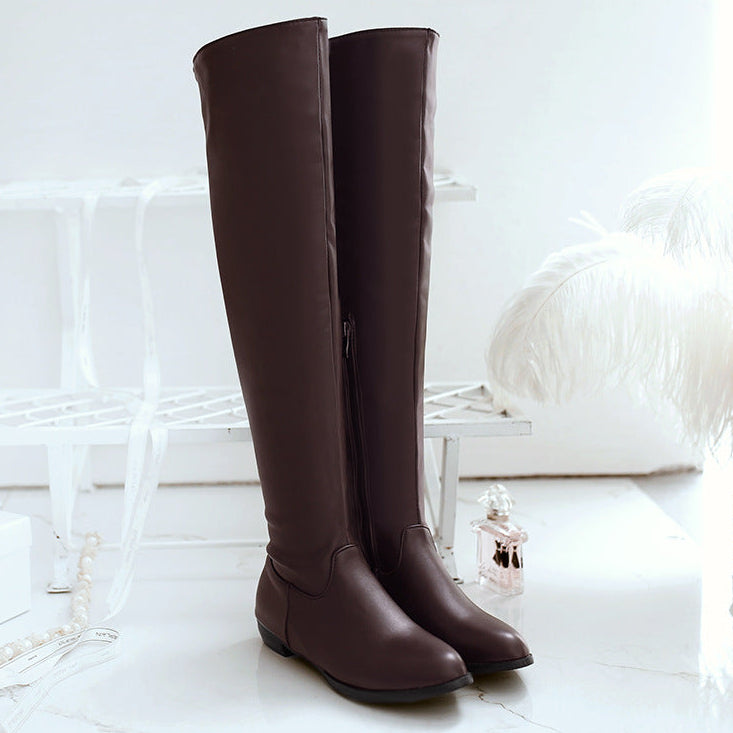 brown Women's low heels over the knee boots
