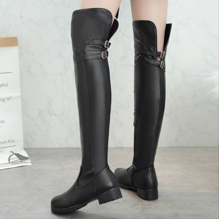 Women's low heels winter over the knee boots