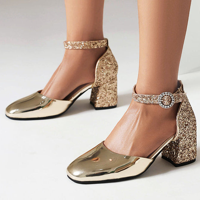 Women's metallic glitter mary jane pumps for wedding or party