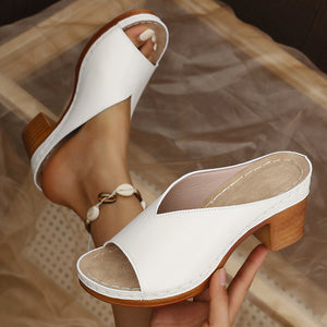Women's peep toe block heels mules summer casual daily shoes