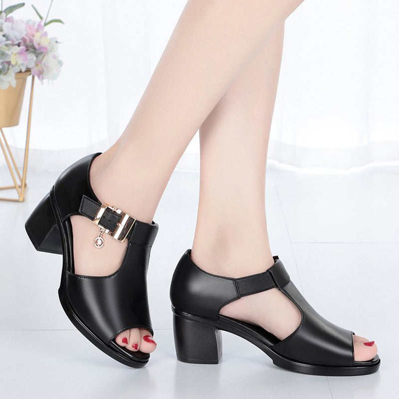 Women's peep toe block heels sandals with arch support