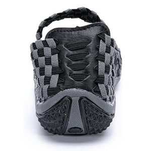 Women's peep toe braided elastic slip on comfortable flat sandals with arch support