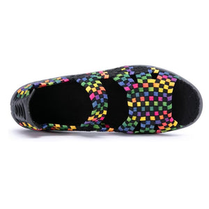 Women's peep toe braided elastic slip on comfortable flat sandals with arch support