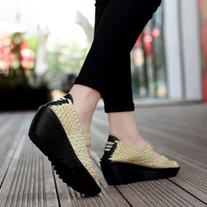 Women's peep toe braided platform wedge sandals