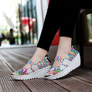 Women's peep toe braided platform wedge sandals