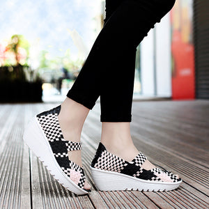 Women's peep toe braided platform wedge sandals