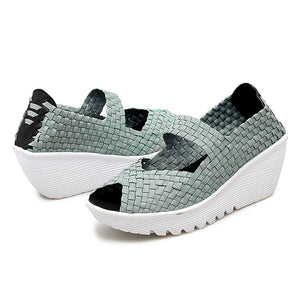 Women's peep toe braided platform wedge sandals