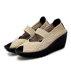 Women's peep toe braided platform wedge sandals