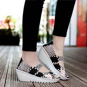 Women's peep toe braided platform wedge sandals