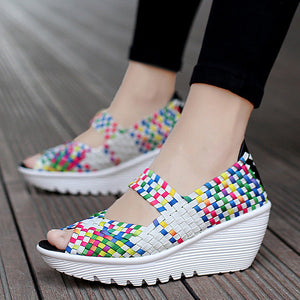 Women's peep toe braided platform wedge sandals