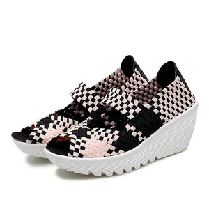 Women's peep toe braided platform wedge sandals