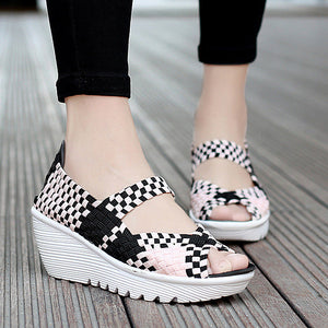 Women's peep toe braided platform wedge sandals