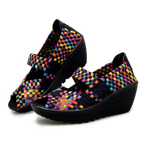 Women's peep toe braided platform wedge sandals