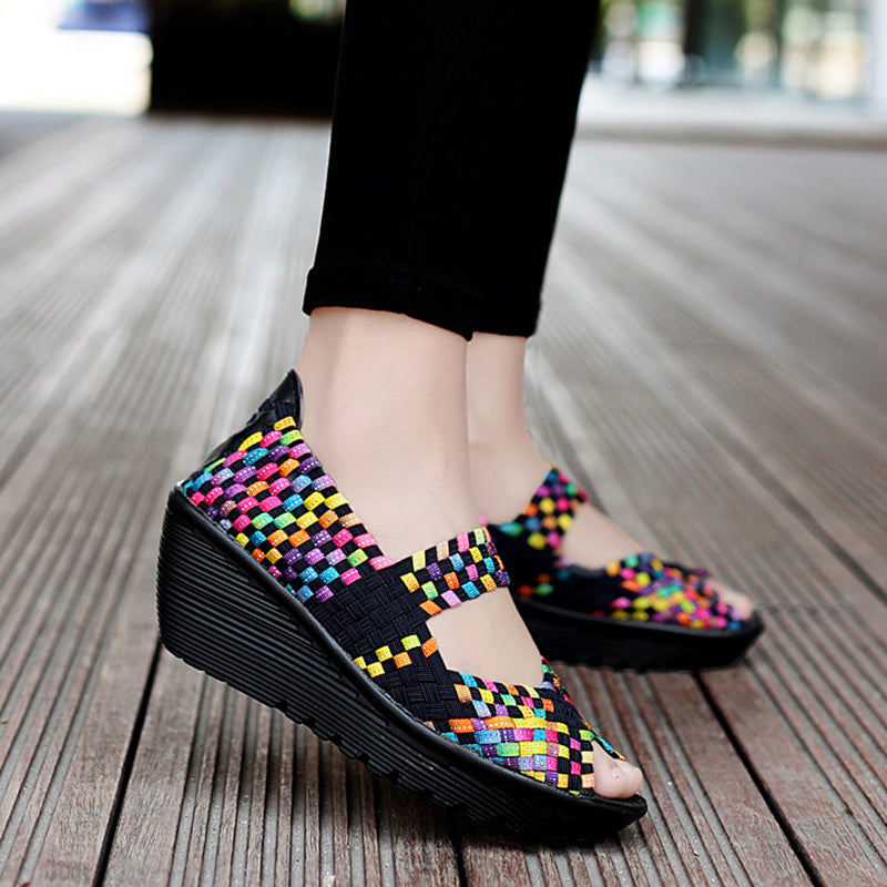 Women's peep toe braided platform wedge sandals