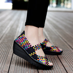 Women's peep toe braided platform wedge sandals