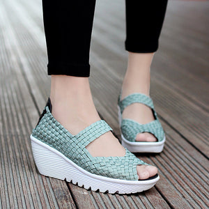 Women's peep toe braided platform wedge sandals