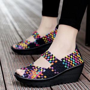 Women's peep toe braided platform wedge sandals