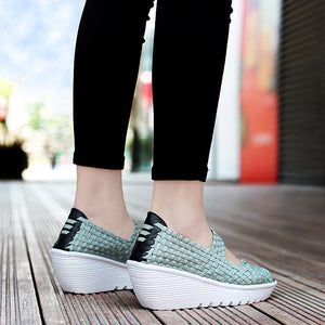 Women's peep toe braided platform wedge sandals