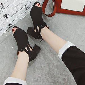 Women's peep toe cut-out block heels sandals