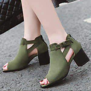 Women's peep toe cut-out block heels sandals