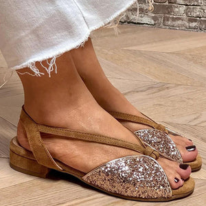 Women's peep toe glitter slingback sandals