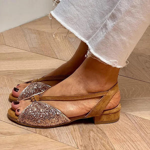 Women's peep toe glitter slingback sandals