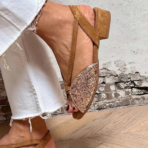 Women's peep toe glitter slingback sandals