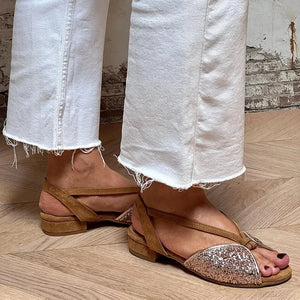 Women's peep toe glitter slingback sandals
