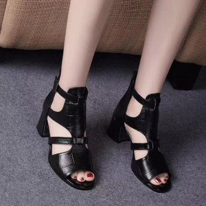 Women's peep toe side cut-out block heels sandals