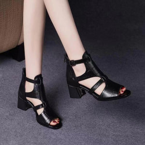 Women's peep toe side cut-out block heels sandals