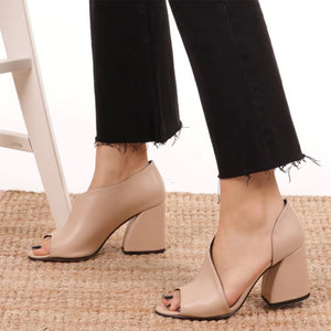 Women's peep toe side cut-out block heels sandals