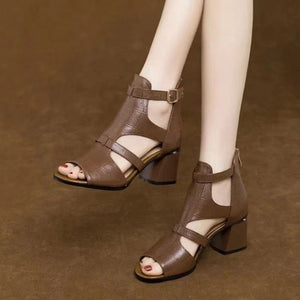Women's peep toe side cut-out block heels sandals