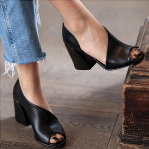 Women's peep toe side cut-out block heels sandals