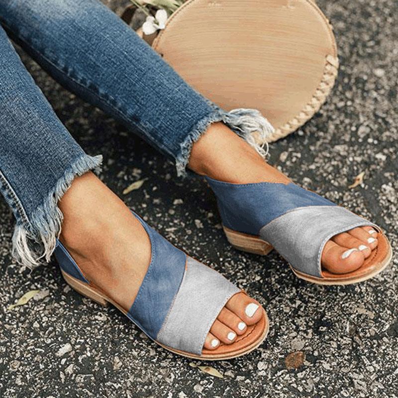 Women's peep toe side cut-out flat sandals