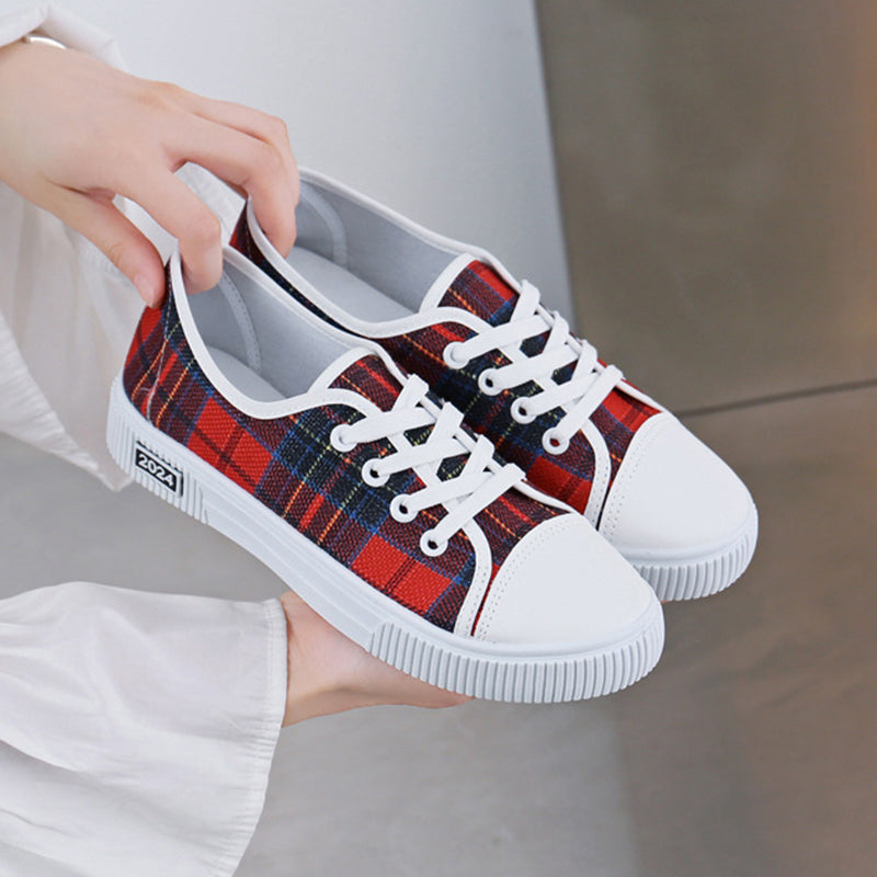 Women's plaid canvas platform sneakers for Christmas