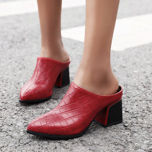 Women's pointed closed toe block heels mules