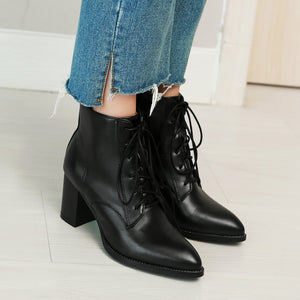 Women's pointed toe chunky heels combat boots