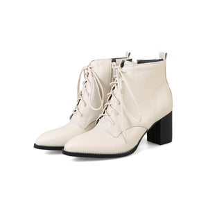 Women's pointed toe chunky heels combat boots