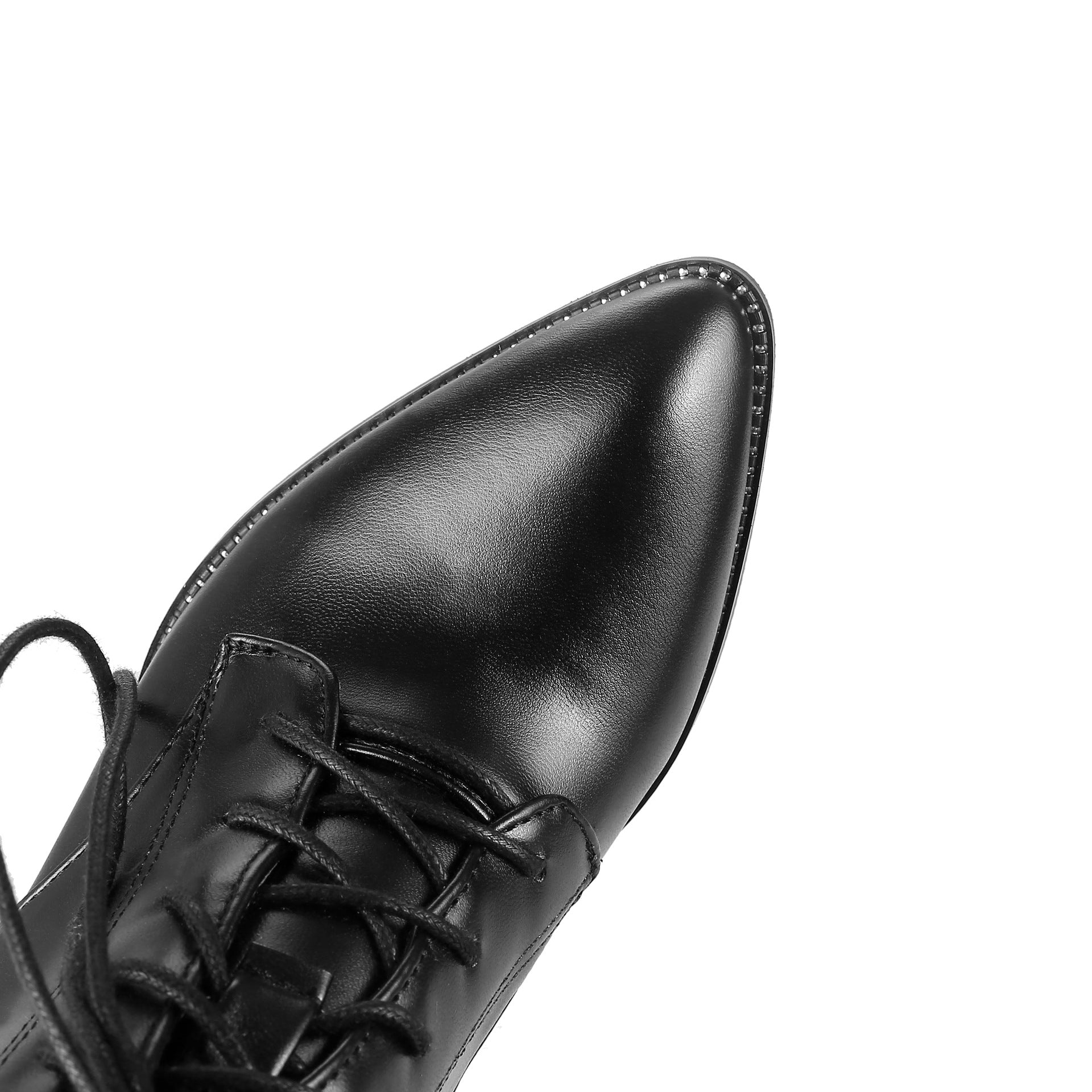 black Women's pointed toe chunky heels combat boots