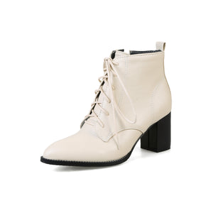 Women's pointed toe chunky heels combat boots