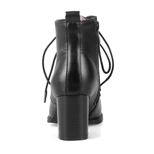 black Women's pointed toe chunky heels combat boots